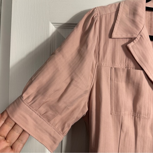 Paige Mayslie dress size S, button front, flounce hem, belt, textured, Twee - Picture 4 of 15